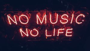 Semn neon pe care scrie „NO MUSIC NO LIFE”